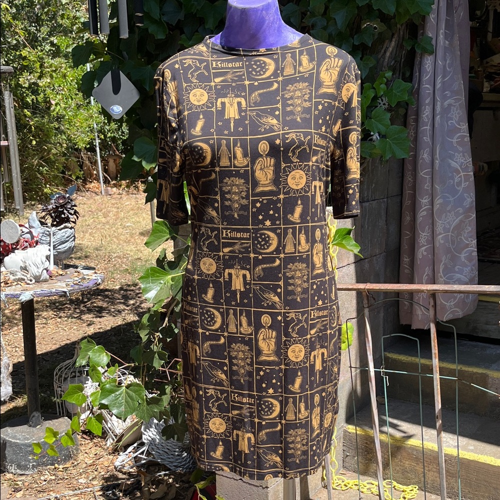 Killstar Gold Sheath Mini Dress Casual 3/4 Sleeve